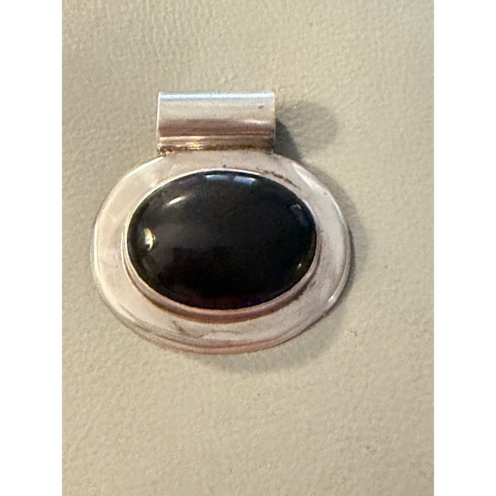 Vintage Sterling Silver 925  Black Onyx Oval Pendant 31 Grams #423